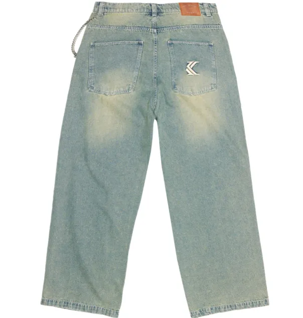 karl kani pantalon denim baggy pant blue sand