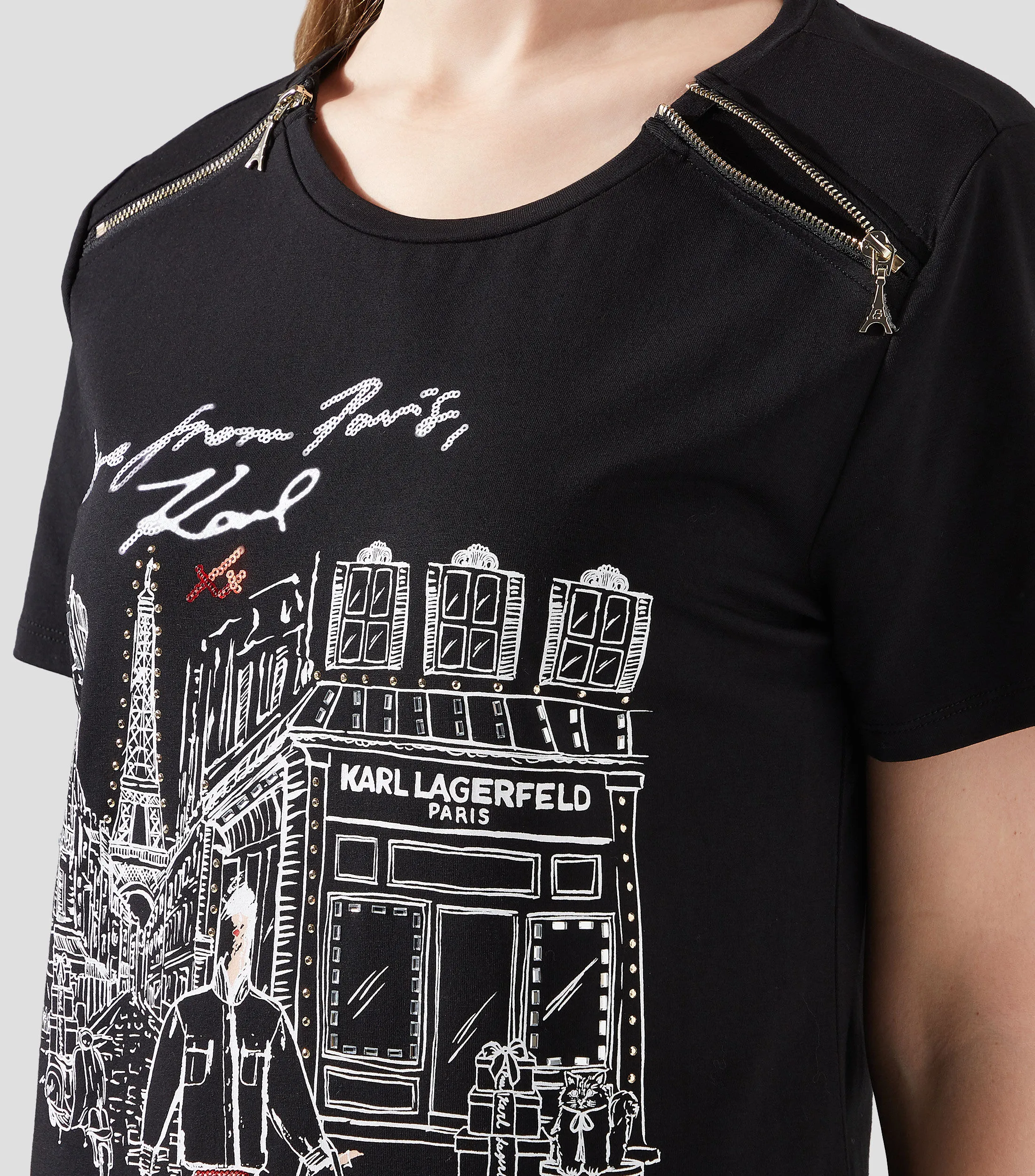 Karl Lagerfeld Playera cuello redondo manga corta estampada Mujer