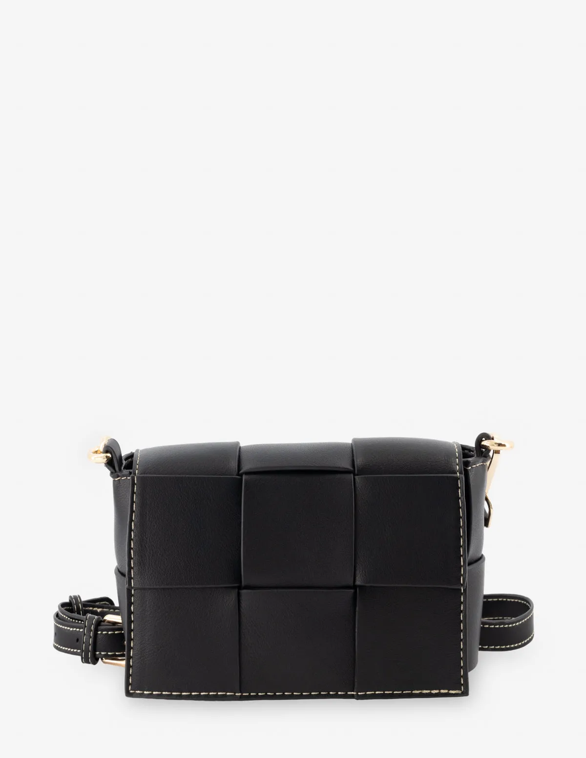 Mini bolso bandolera en piel vegana entrelazada color negro para mujer