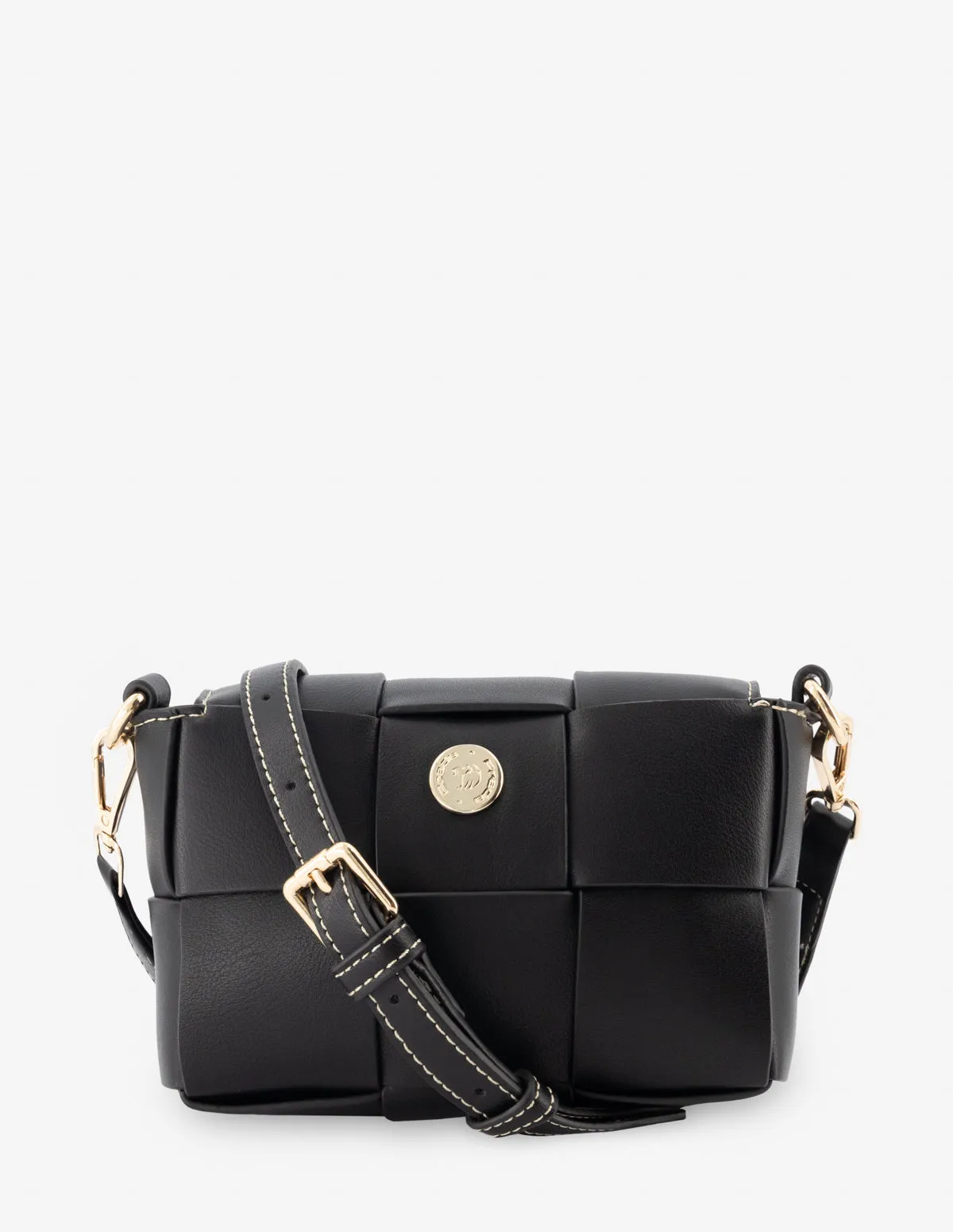 Mini bolso bandolera en piel vegana entrelazada color negro para mujer