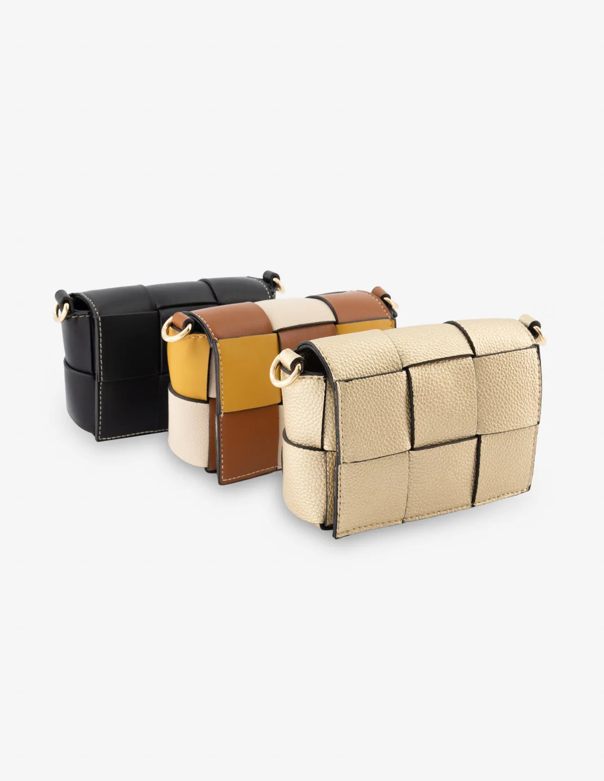 Mini bolso bandolera en piel vegana entrelazada color negro para mujer