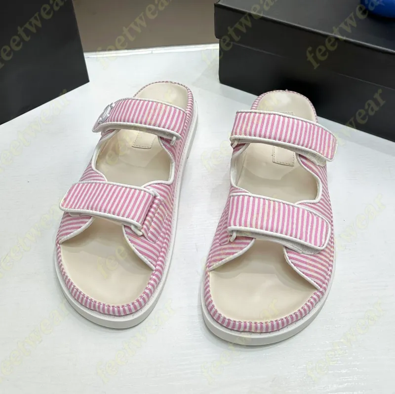 Nuevas sandalias de diseñador entrelazado c gancho bucle toboganado toboganes sándalo negros beige acolchado tela rosa zapatilla