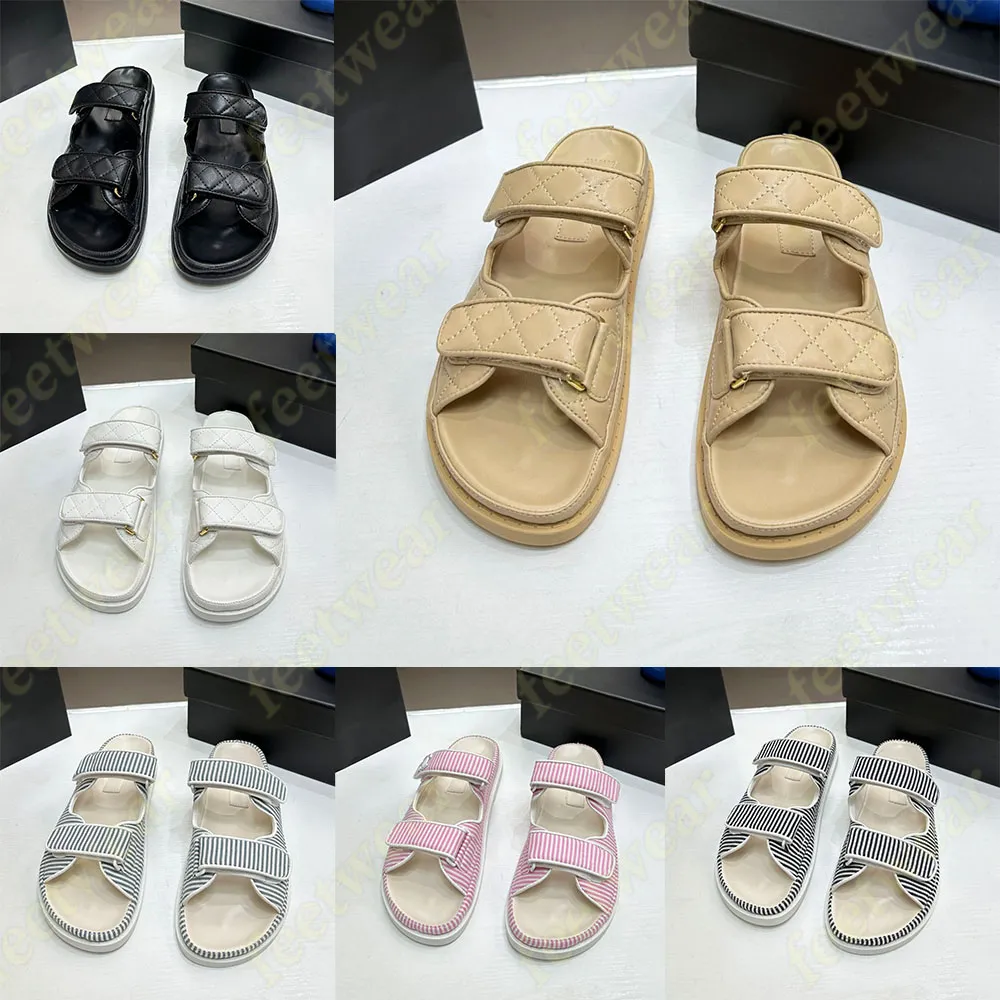 Nuevas sandalias de diseñador entrelazado c gancho bucle toboganado toboganes sándalo negros beige acolchado tela rosa zapatilla