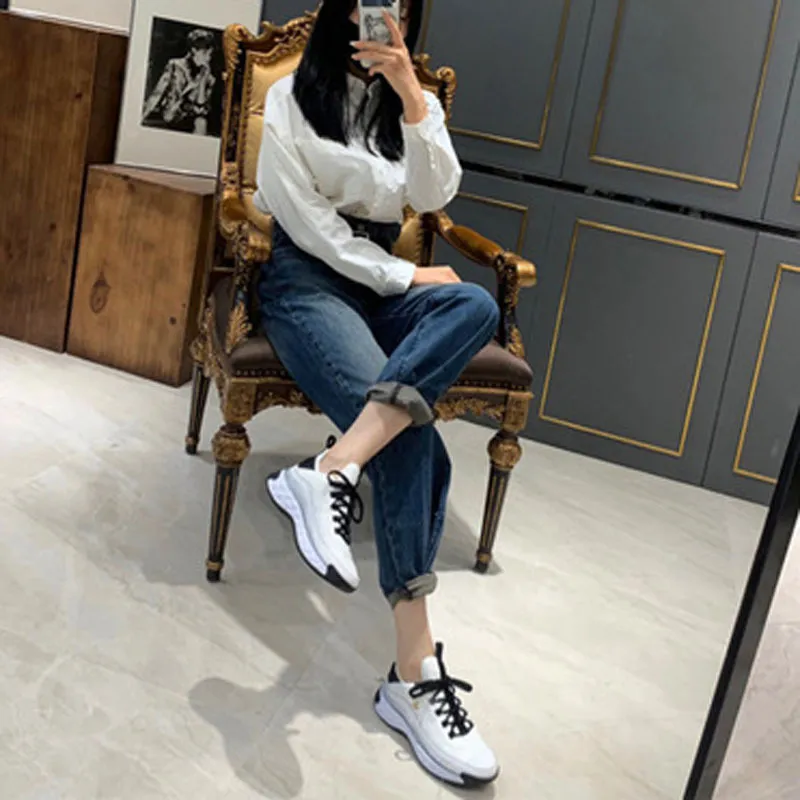 Nuevos zapatos para correr de cuero genuino a la moda, zapatos informales transpirables con cordones para mujer, zapatos de aume