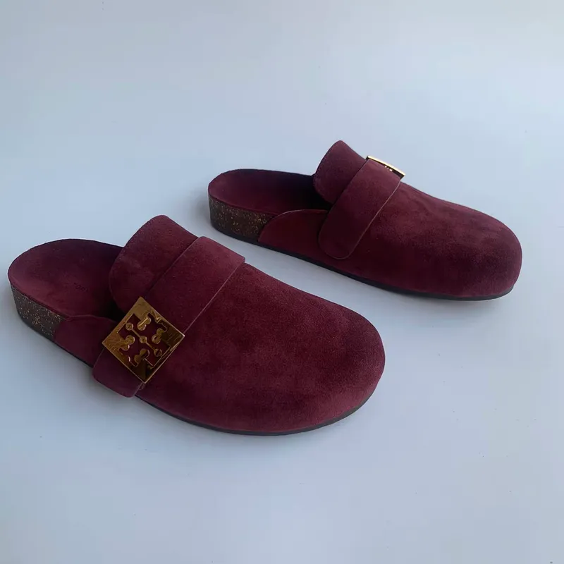 Nuevos zapatos para mujeres Tacón plano Baotou Lefu zapatillas Cómodas de fondo plano de cuero de cuero de cuero de cuero mate