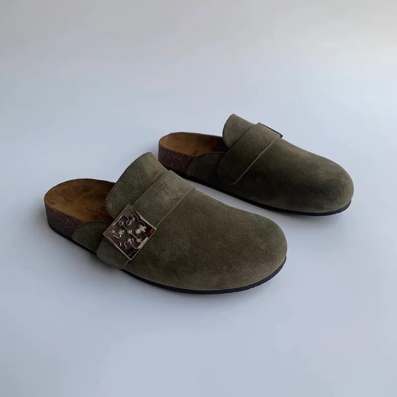 Nuevos zapatos para mujeres Tacón plano Baotou Lefu zapatillas Cómodas de fondo plano de cuero de cuero de cuero de cuero mate