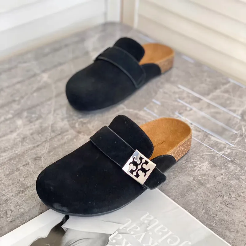 Nuevos zapatos para mujeres Tacón plano Baotou Lefu zapatillas Cómodas de fondo plano de cuero de cuero de cuero de cuero mate