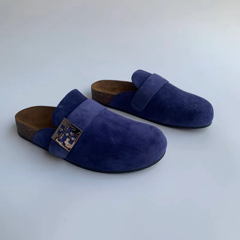 Nuevos zapatos para mujeres Tacón plano Baotou Lefu zapatillas Cómodas de fondo plano de cuero de cuero de cuero de cuero mate