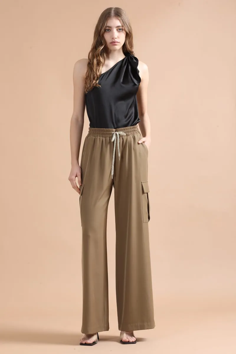 PANTALON ANCHO CARGO TIRO ALTO, CAMEL