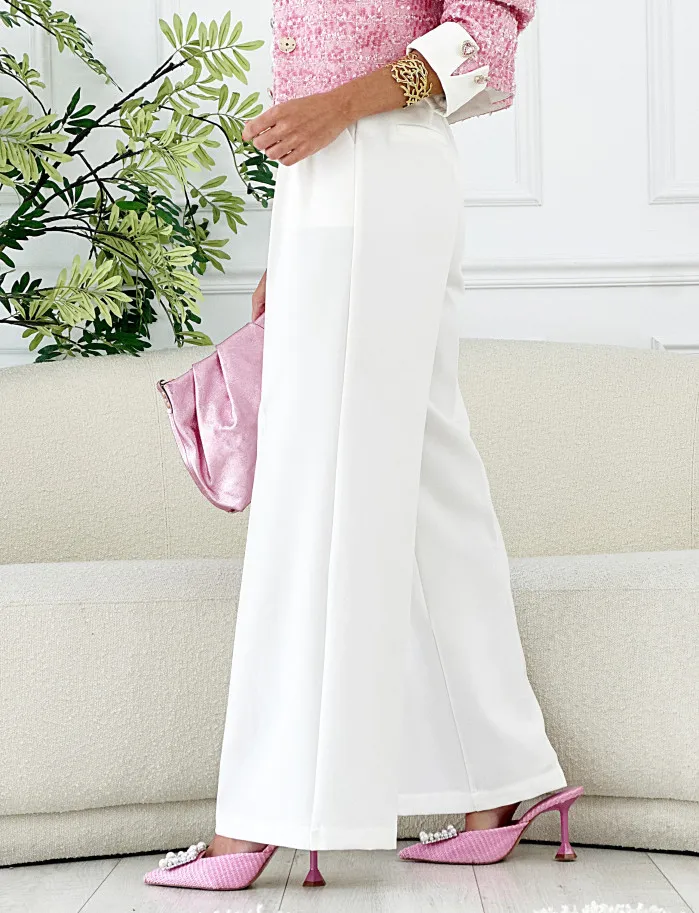 Pantalon ancho pinzas new blanco