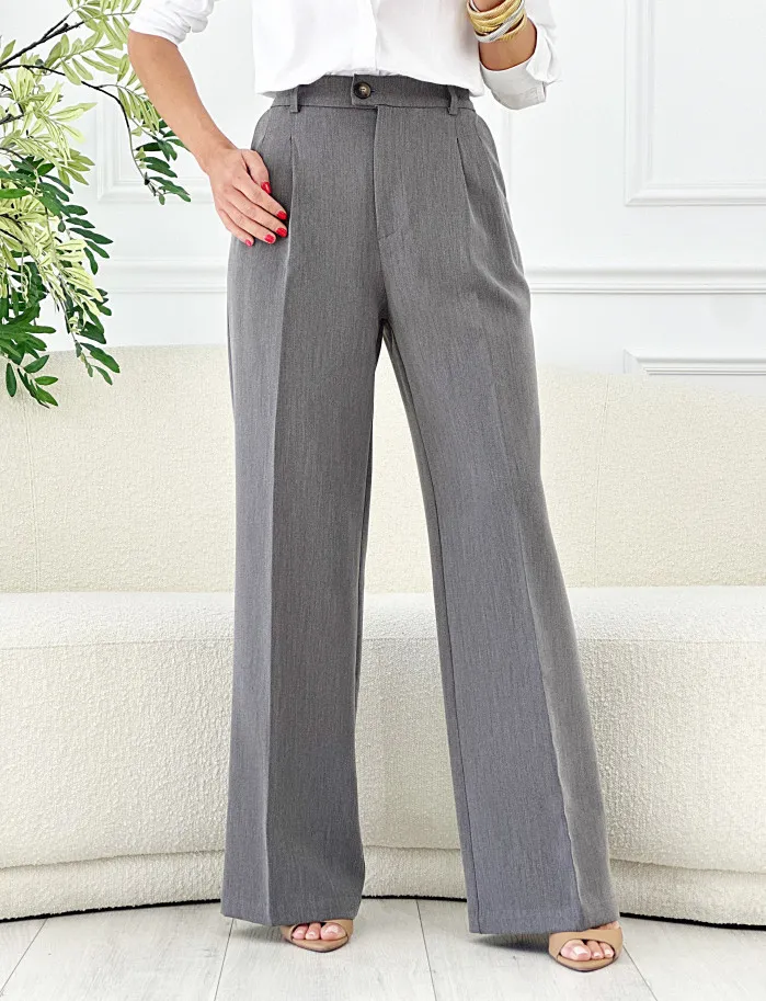 Pantalon ancho pinzas new gris oscuro