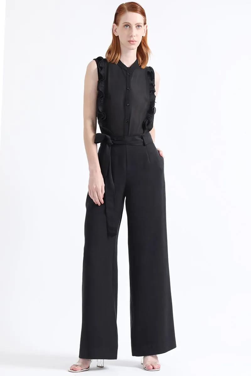 PANTALON ANCHO TIRO ALTO, NEGRO