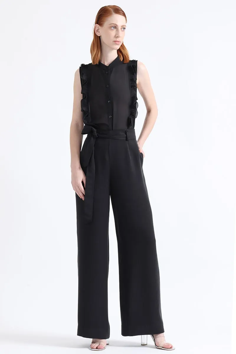 PANTALON ANCHO TIRO ALTO, NEGRO