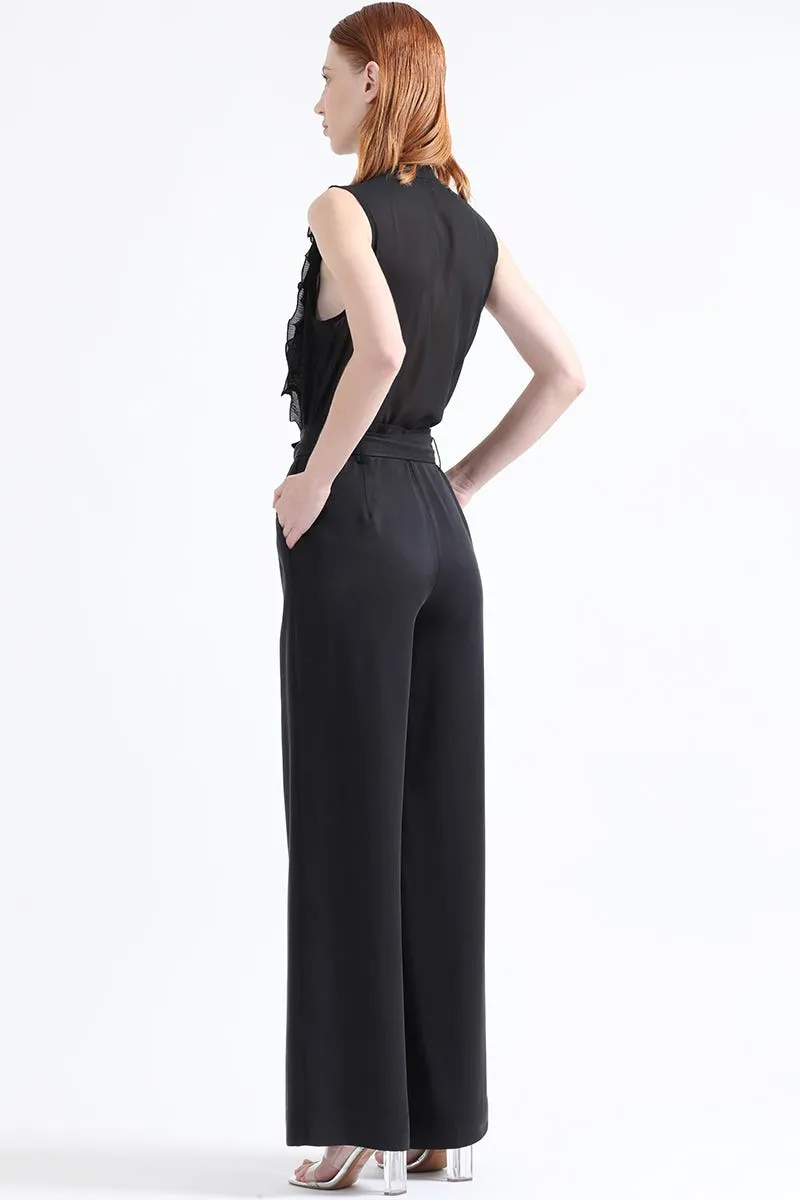 PANTALON ANCHO TIRO ALTO, NEGRO