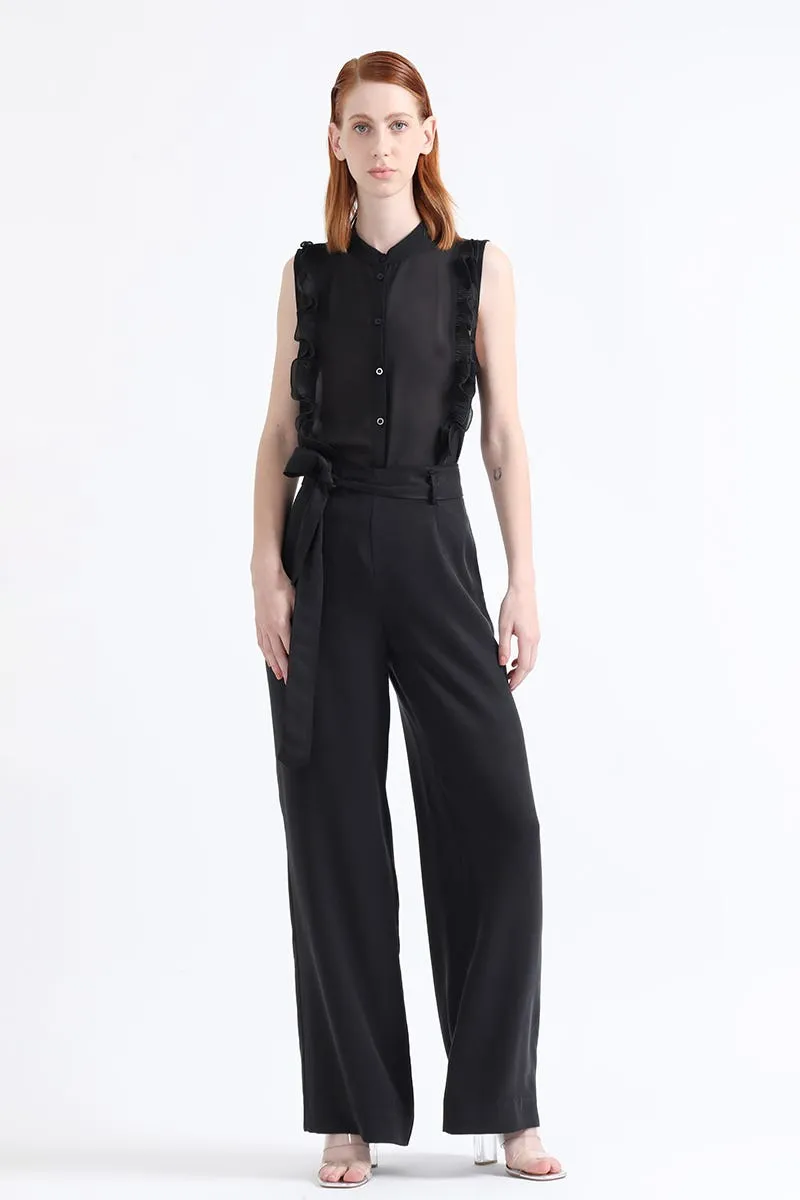 PANTALON ANCHO TIRO ALTO, NEGRO