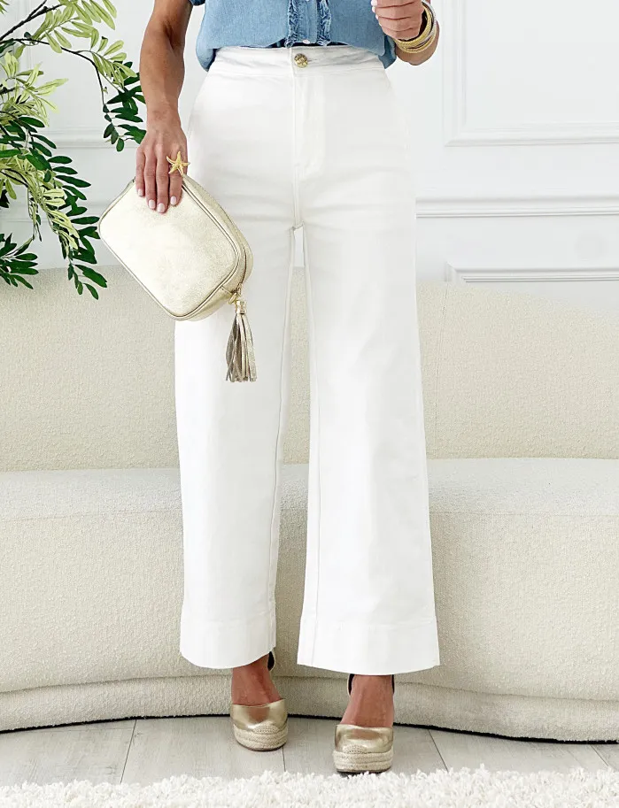 Pantalon boton joya blanco