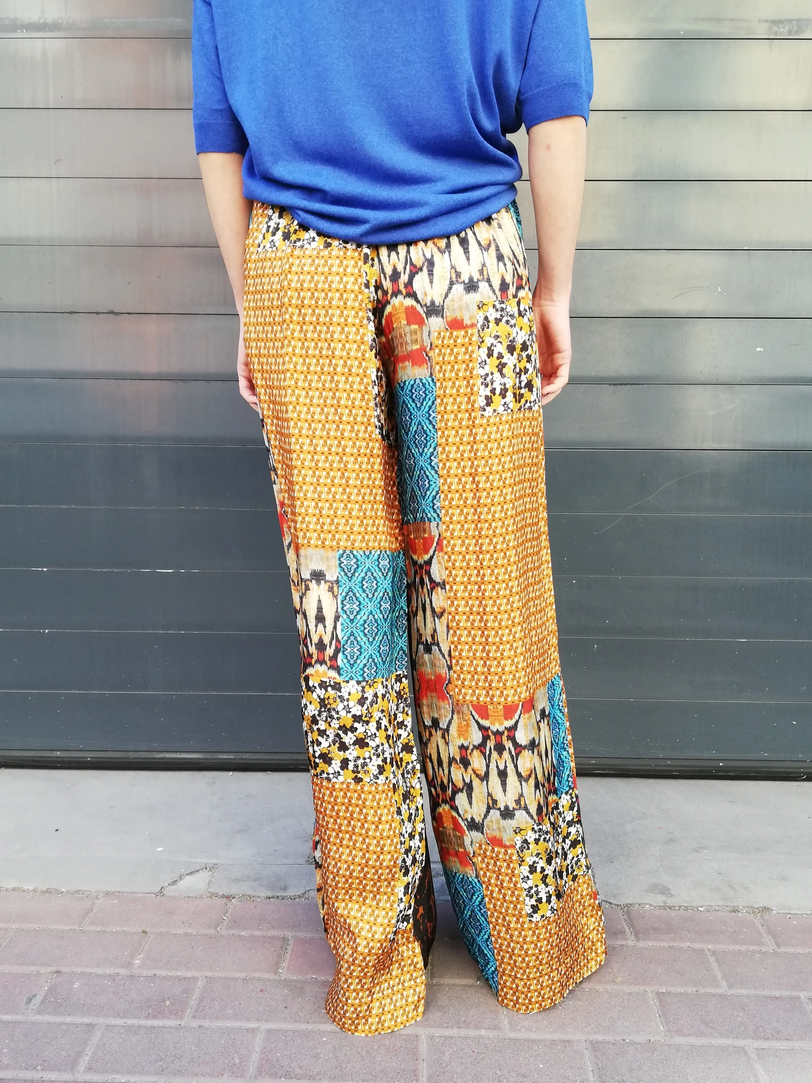 PANTALON FLUIDO PATCHWORK TEJA