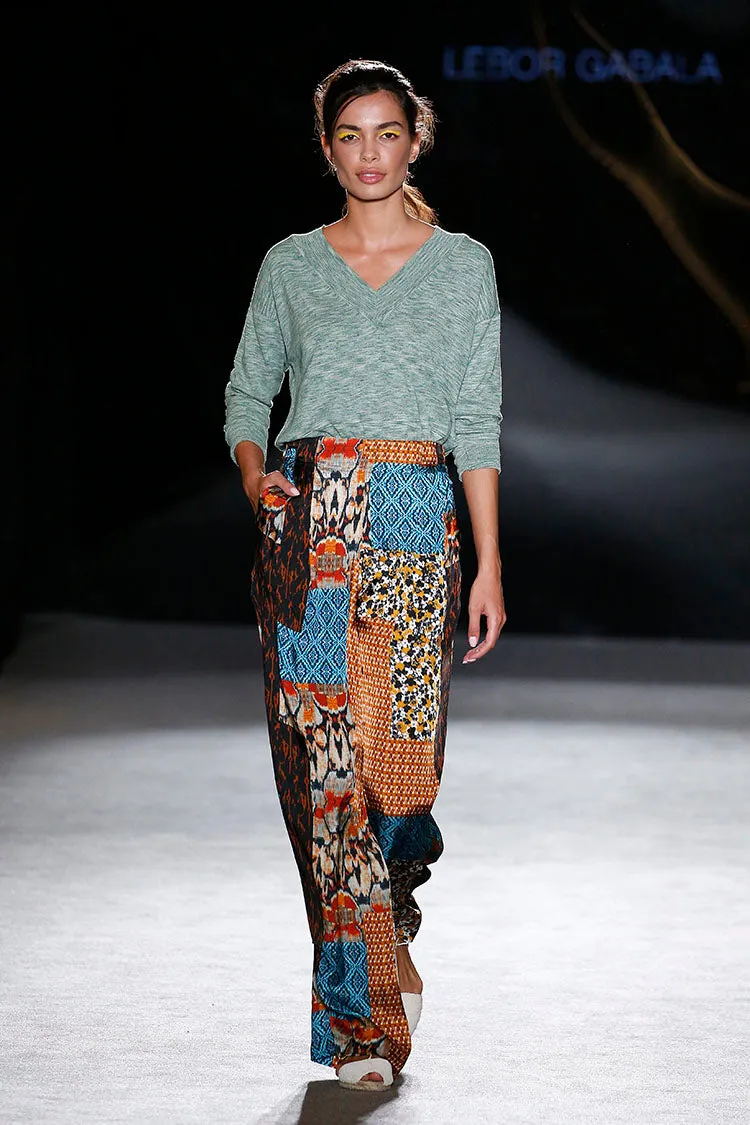 PANTALON FLUIDO PATCHWORK TEJA