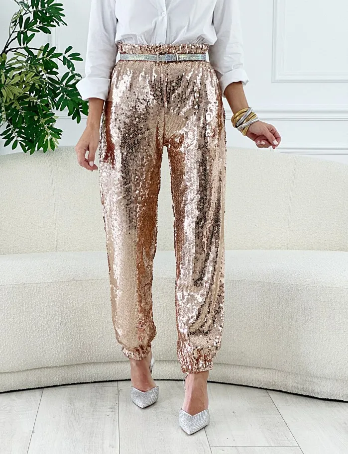 Pantalon Lentejuelas Jogger Champagne