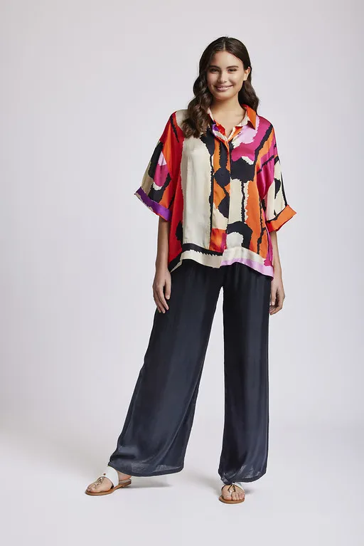 Pantalon palazzo negro saten