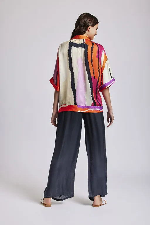 Pantalon palazzo negro saten