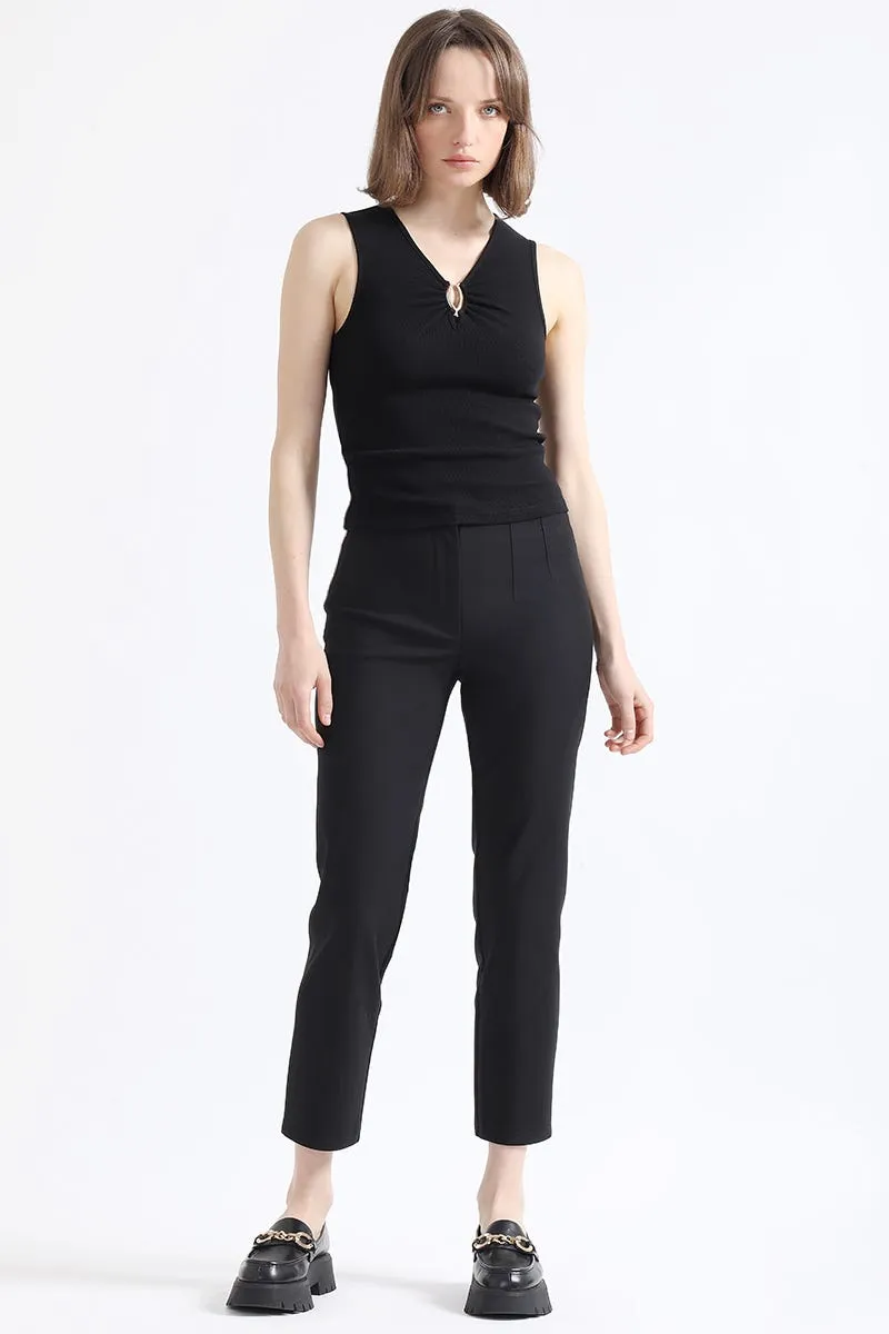 PANTALON PITILLO TIRO MEDIO, NEGRO