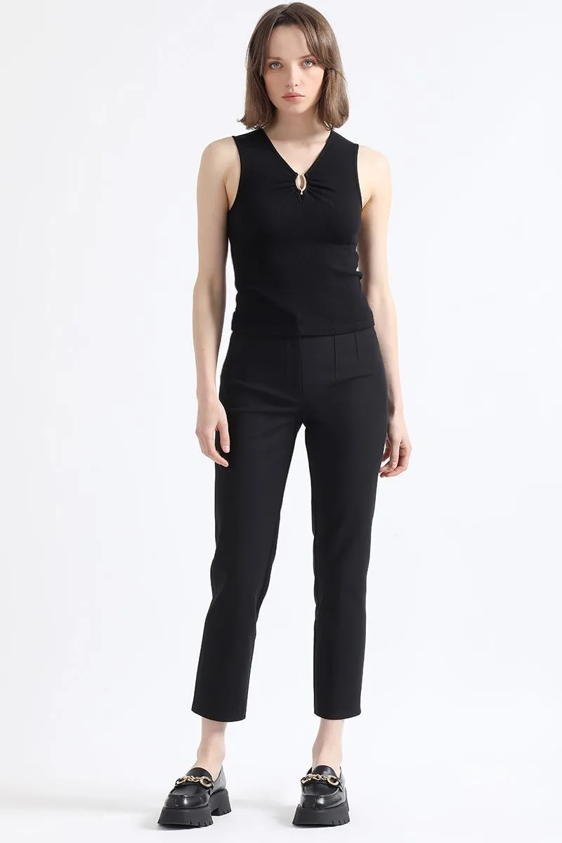 PANTALON PITILLO TIRO MEDIO, NEGRO