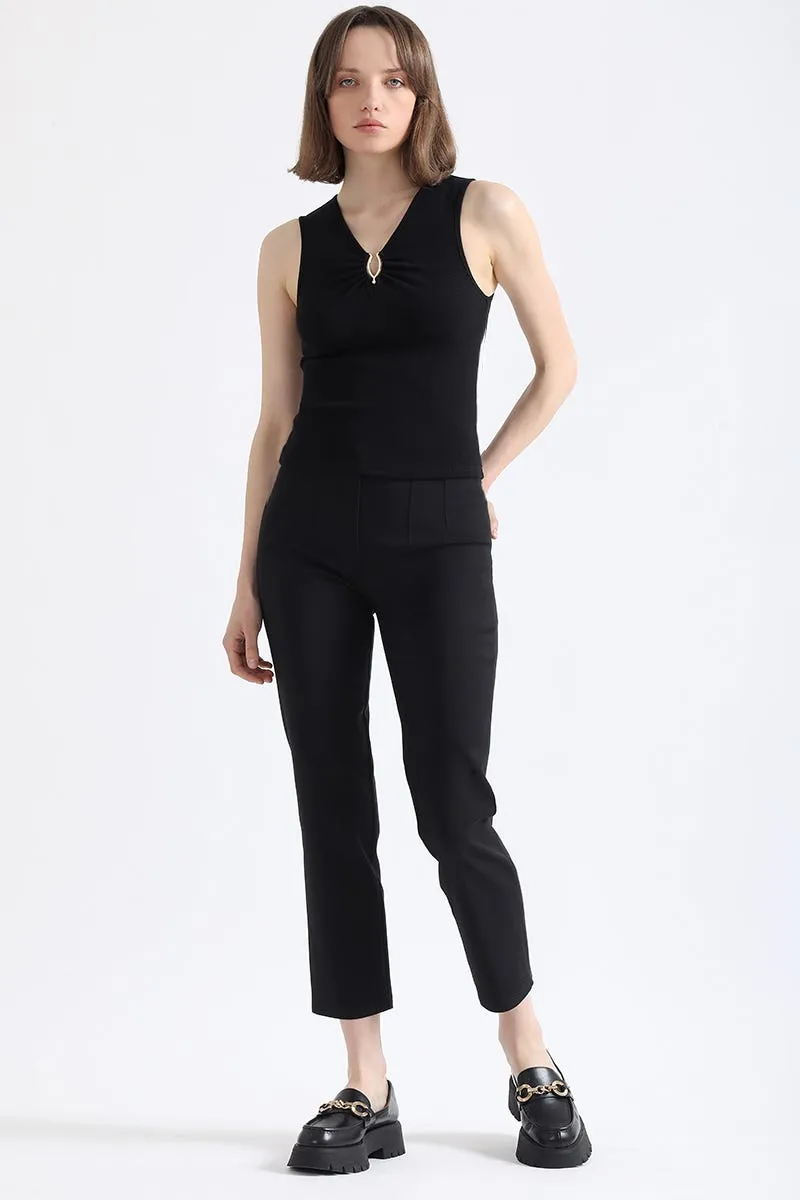 PANTALON PITILLO TIRO MEDIO, NEGRO