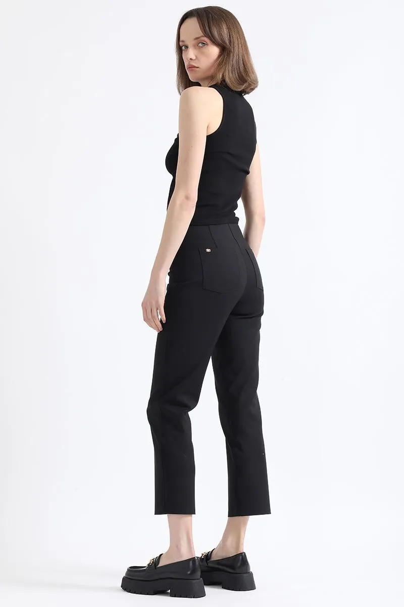 PANTALON PITILLO TIRO MEDIO, NEGRO