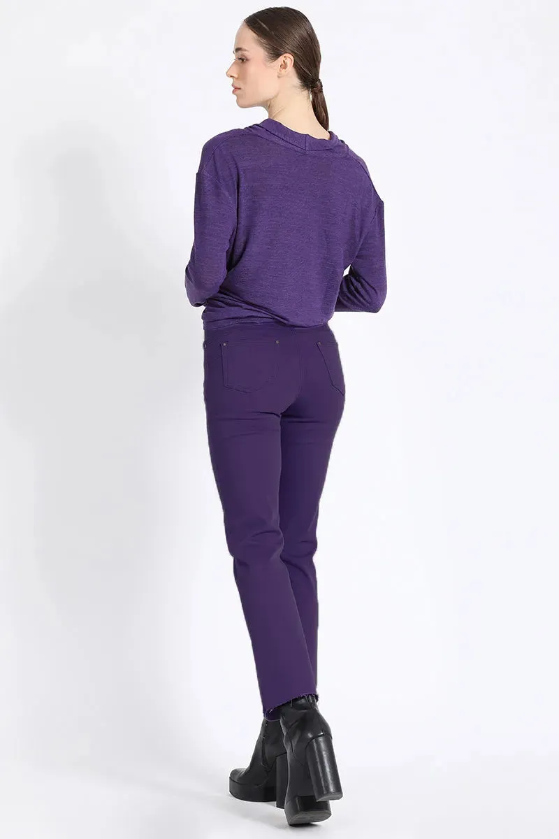 PANTALON SLIM, TIRO MEDIO, ARANDANIO
