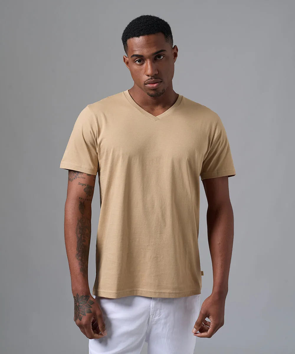 POLO MANGA CORTA CUELLO V BASICO MARRON CLARO PV25