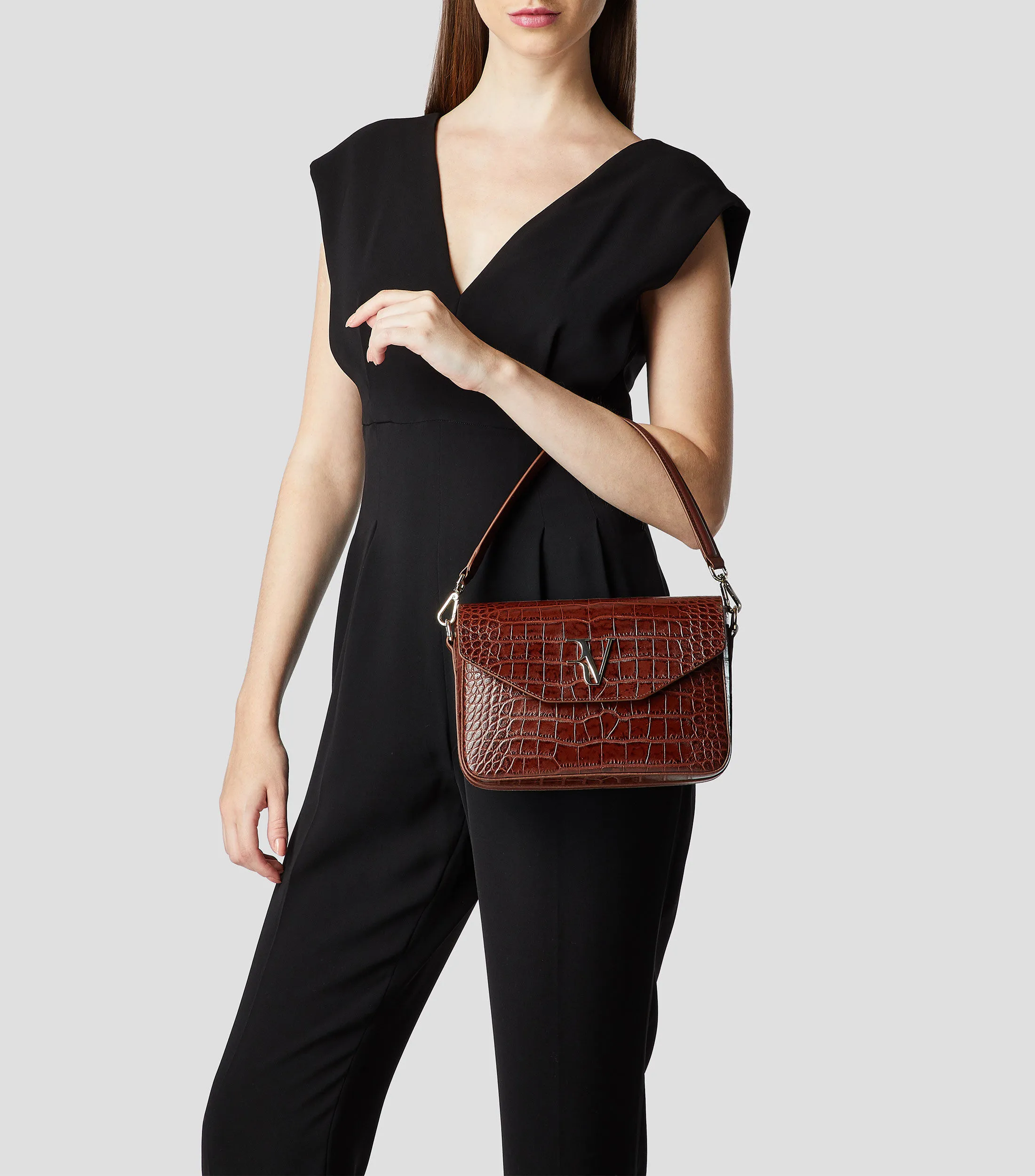 Roberto Verino Bolso crossbody en piel Café obscuro Miranda Animalskin Mujer