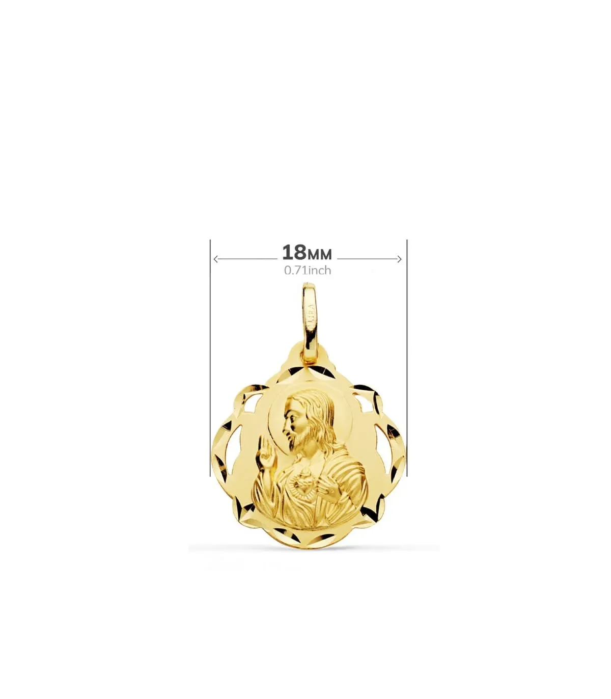 Scapulaire vierge du Carmel et Sacré Coeur Or 18 K 18 mm Entourée