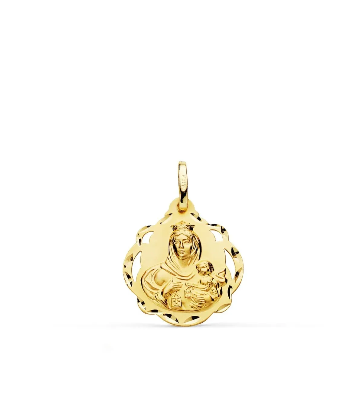 Scapulaire vierge du Carmel et Sacré Coeur Or 18 K 18 mm Entourée