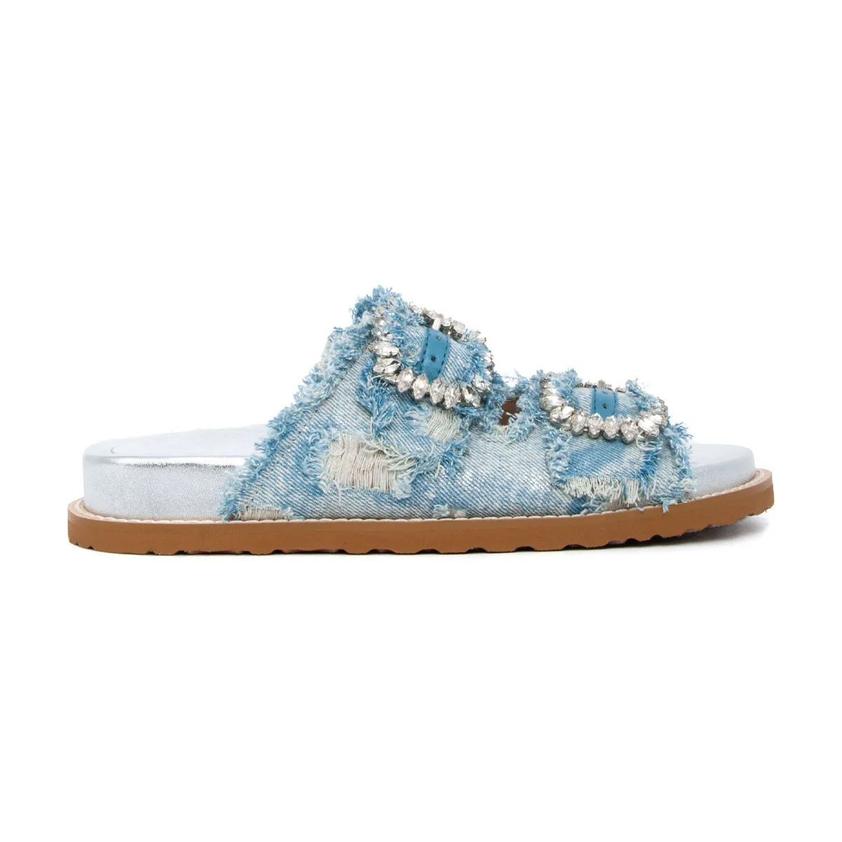 SLIDE METAL DENIM JEWEL BUCKLE WHI