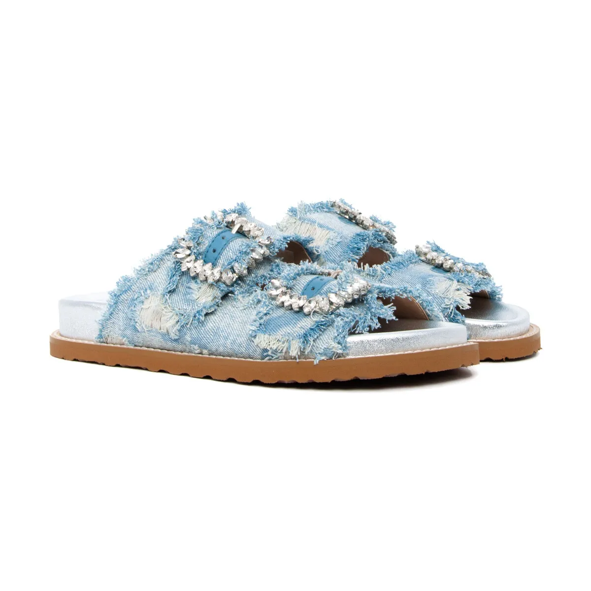 SLIDE METAL DENIM JEWEL BUCKLE WHI