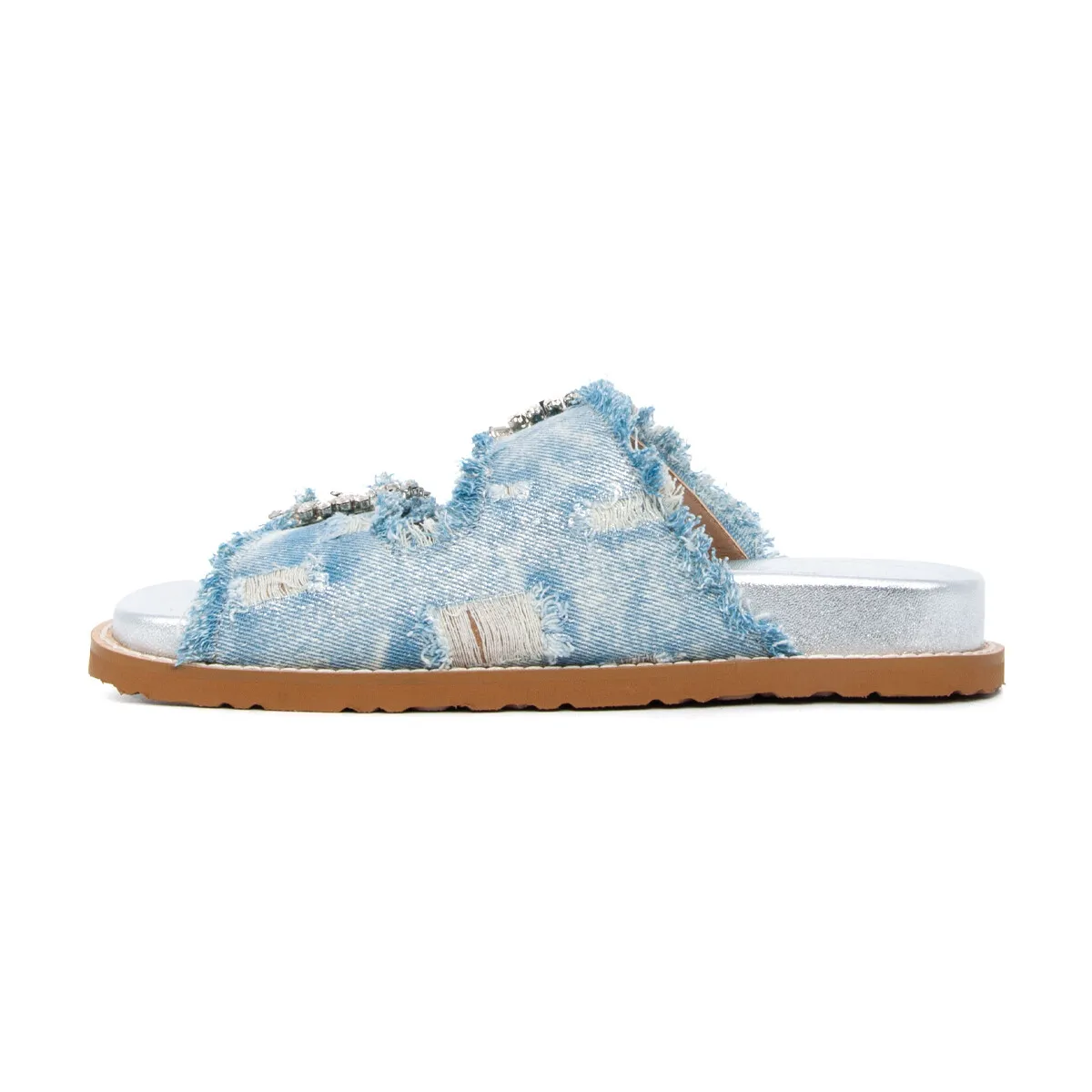 SLIDE METAL DENIM JEWEL BUCKLE WHI