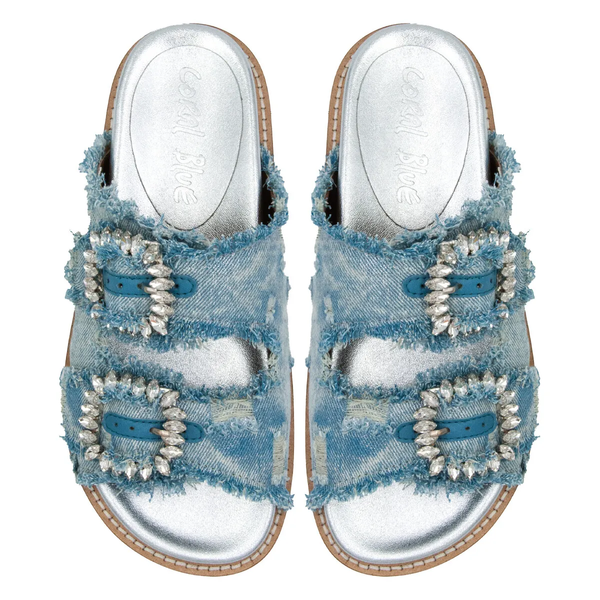 SLIDE METAL DENIM JEWEL BUCKLE WHI