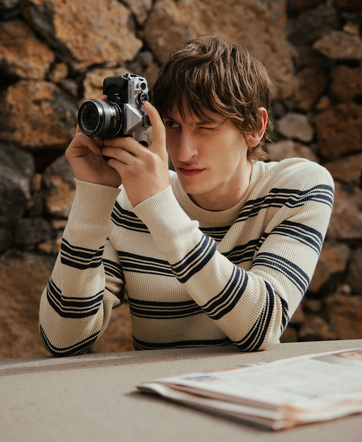 Striped linen and cotton sweater man