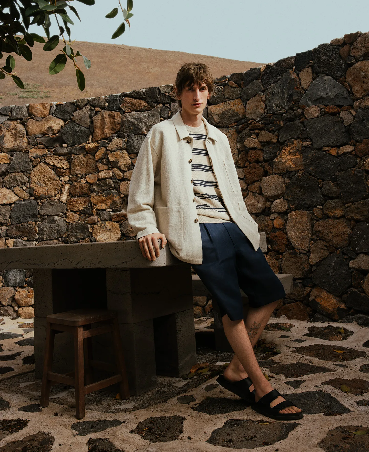 Striped linen and cotton sweater man