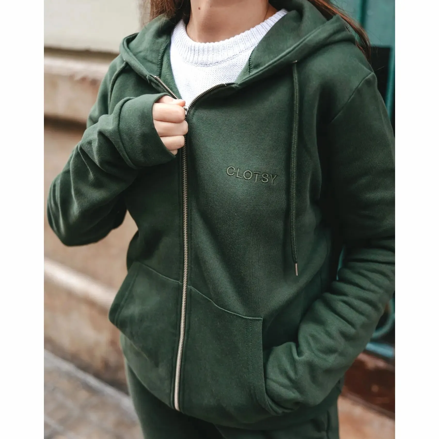 Sudadera cremallera verde • unisex