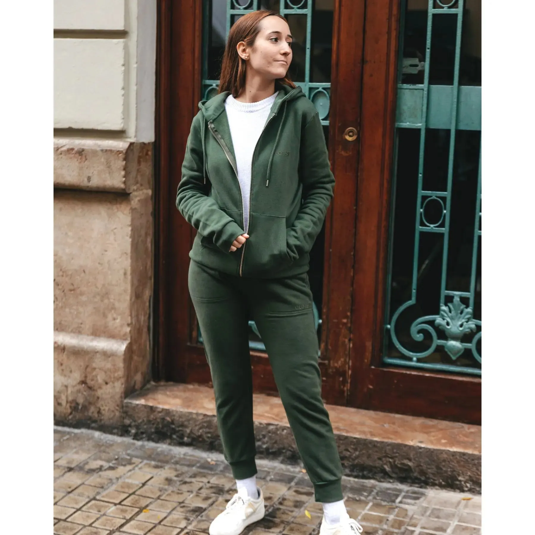Sudadera cremallera verde • unisex