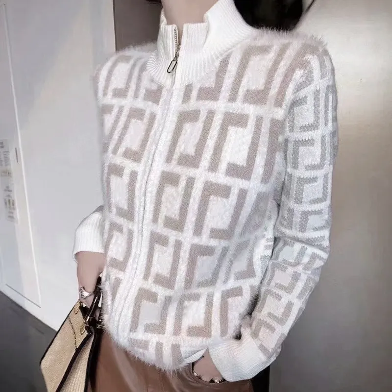 Sweater de tejido de punto de lujo para mujeres de alta calidad chaqueta de bordado de manga larga sudadera de tejido de alfabet