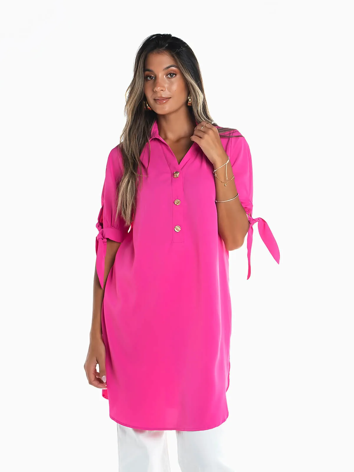 Vestido camisero manga 3/4