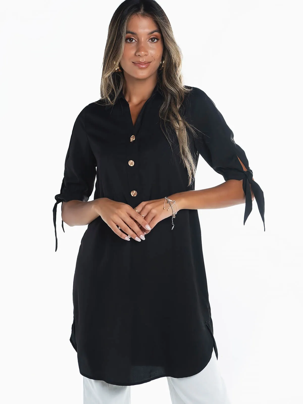 Vestido camisero manga 3/4