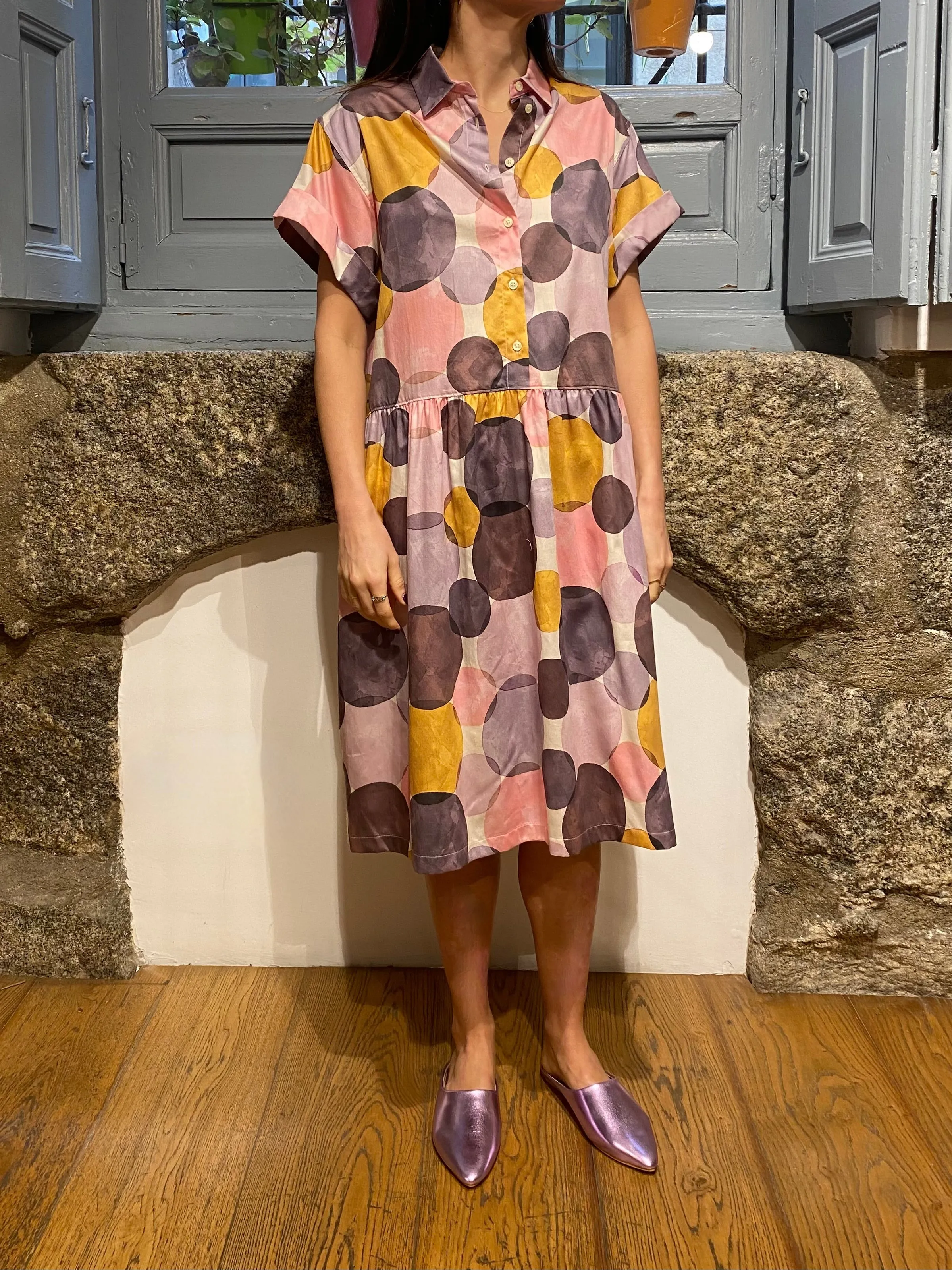 VESTIDO CAMISERO MANGA CORTA PRINT PASTEL