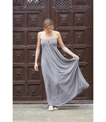 Vestido Caqui Tirantes Dorados