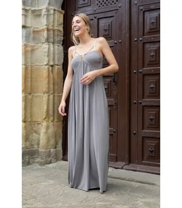 Vestido Caqui Tirantes Dorados