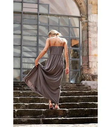 Vestido Caqui Tirantes Dorados