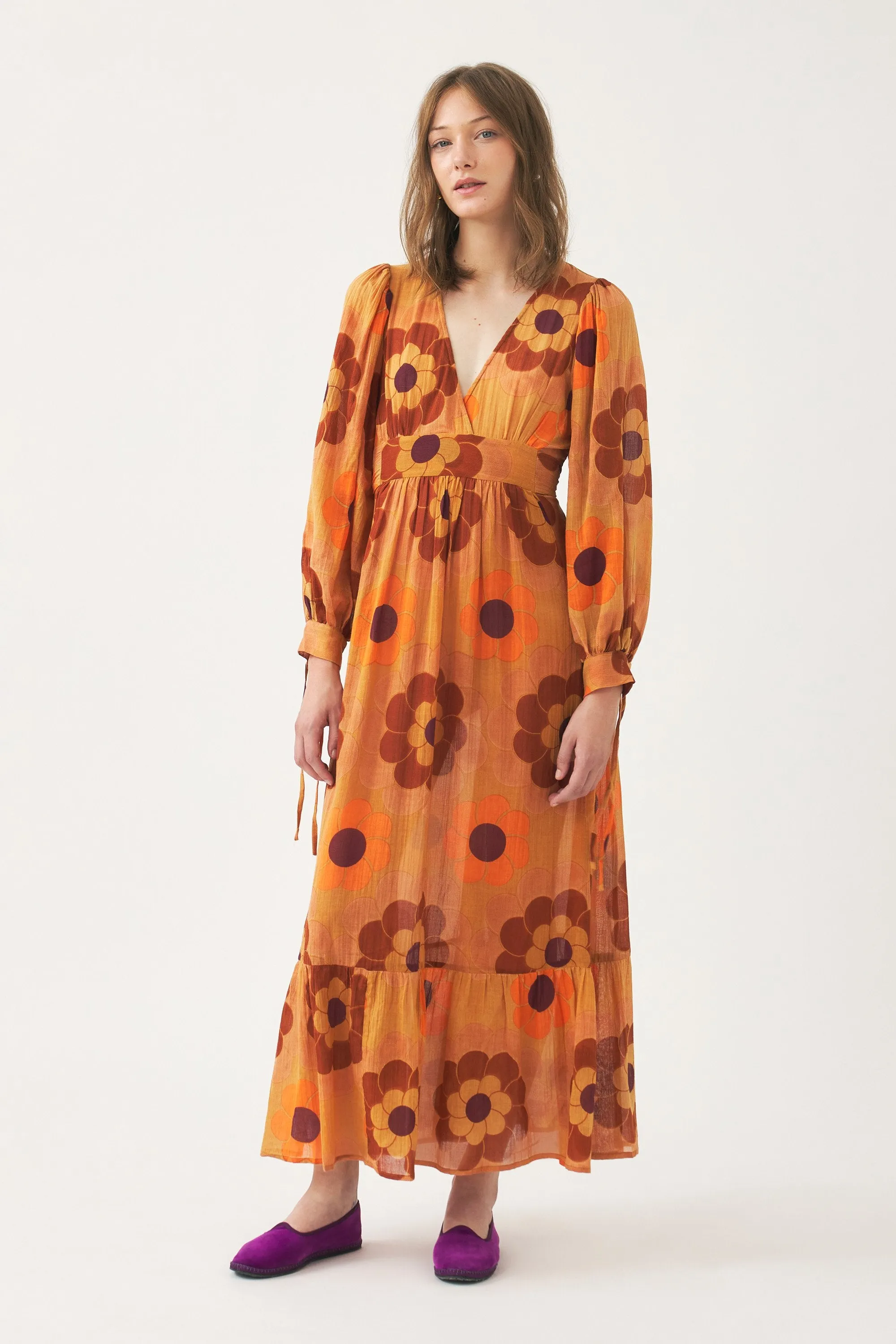 VESTIDO LARGO GIRASOLES MANGA